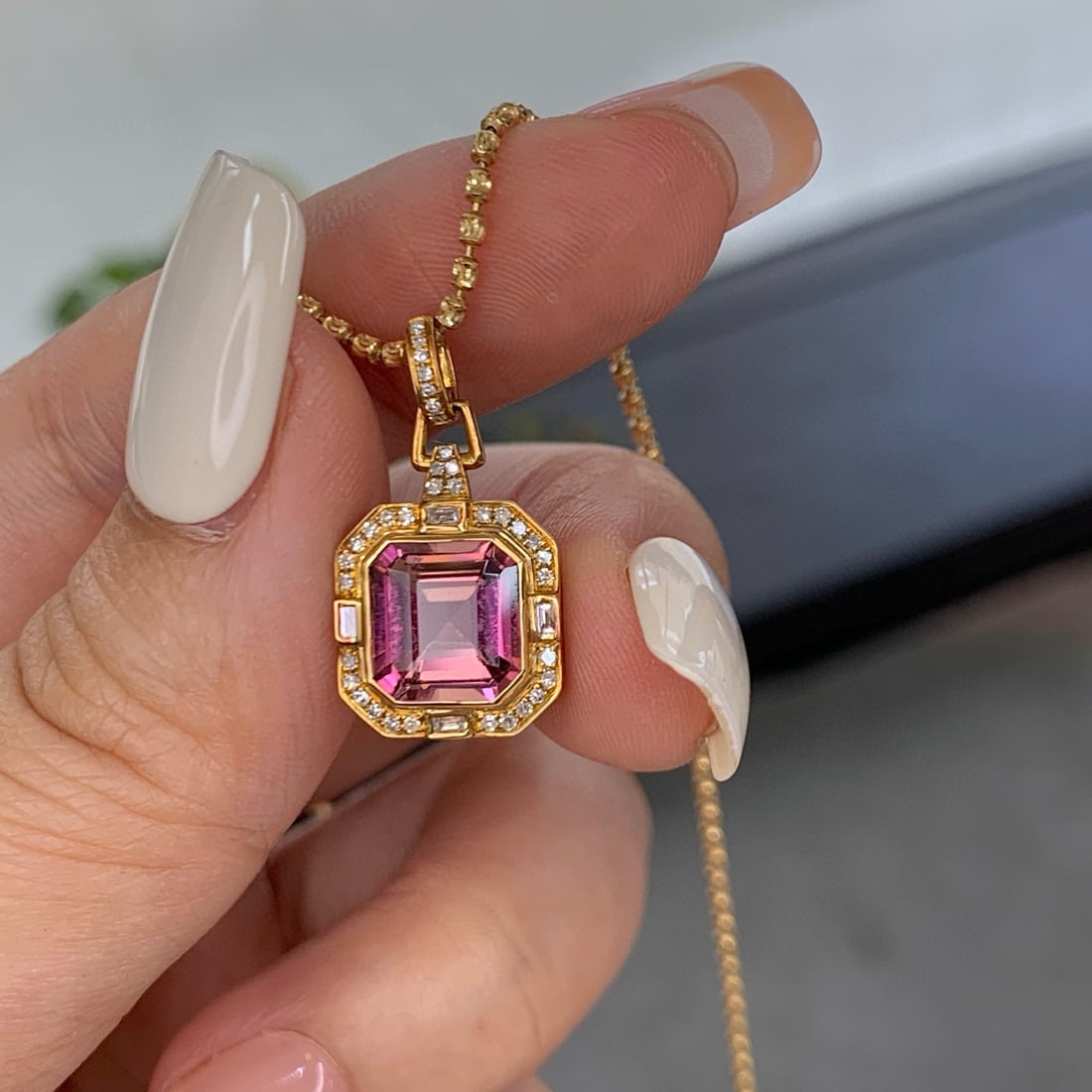 14k Gold 2.45 Ctw Natural Tourmaline & Diamond Pendant( Without Chain ) - 3