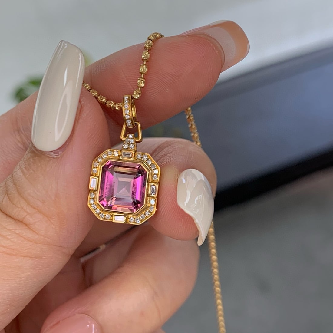 14k Gold 2.45 Ctw Natural Tourmaline & Diamond Pendant( Without Chain ) - 4