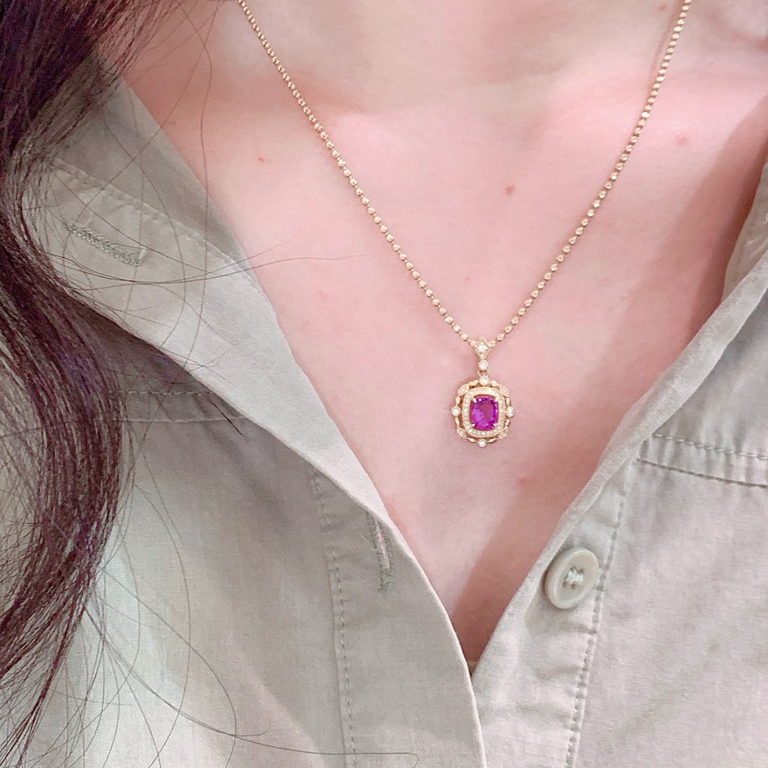 14k Gold 1.15 Ctw Natural Tourmaline & Diamond Pendant( Without Chain ) - 3