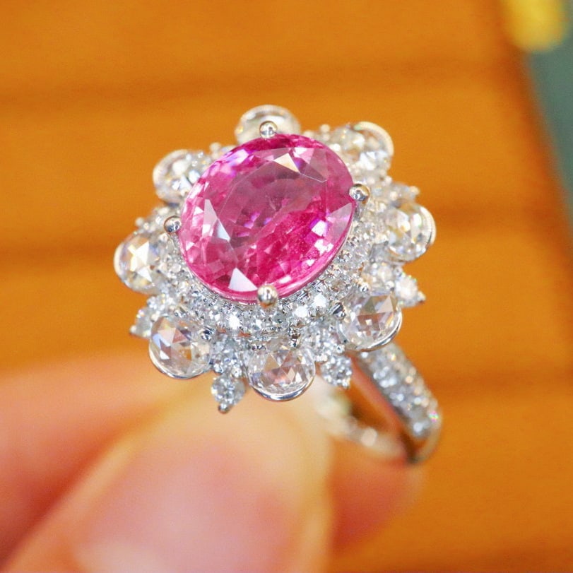 14k Gold 2.98 Ctw Natural Padparadscha Sapphire & Diamond Ring - 2