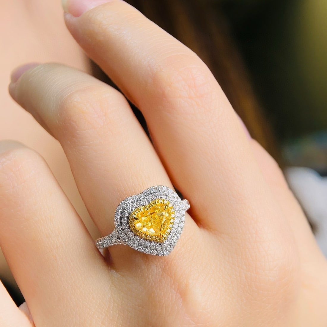 Gia Certified 14k Gold 1.52 Ctw Natural Yellow Diamond & Diamond Ring - 2