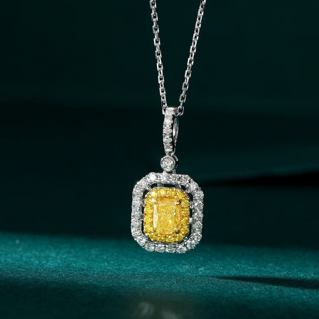 14k Gold 1.59 Ctw Natural Yellow Diamond & Diamond Pendant( Without Chain ): Ref:230986390 // gold content:14k gold // main gemstone:yellow diamond // shape:cushion // carat weight:1. 01ct // color:yellow // treatment:natural // // adjacent gemstone 2 : diamond // shape:round