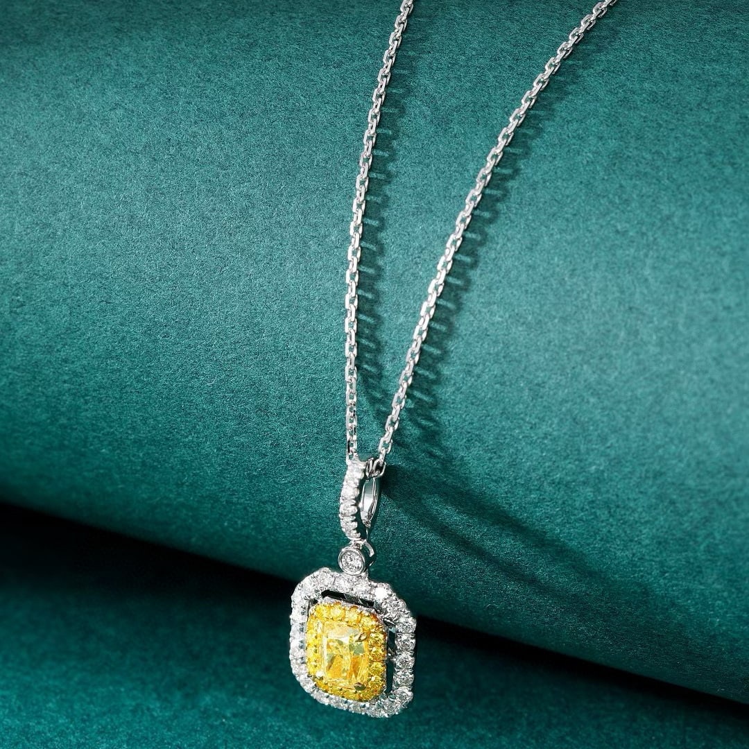14k Gold 1.59 Ctw Natural Yellow Diamond & Diamond Pendant( Without Chain ) - 3