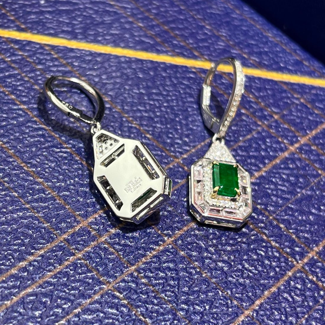 14k Gold 1.56 Ctw Vivid Green Natural Emerald & Diamond Earrings - 2