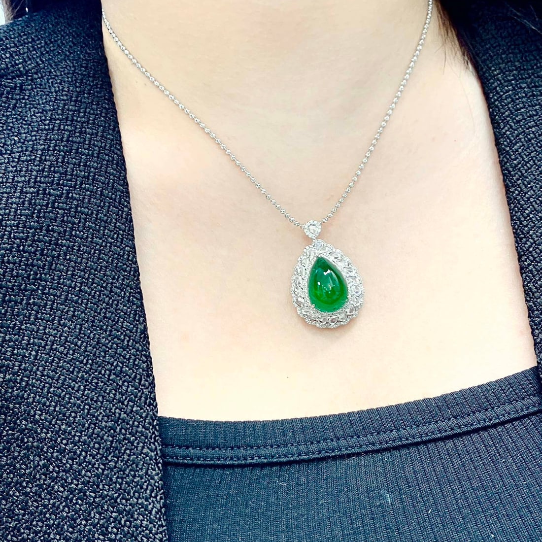 14k Gold 9.55 Ctw Vivid Green Natural Emerald & Diamond Ring/pendant( Without Chain ) - 2