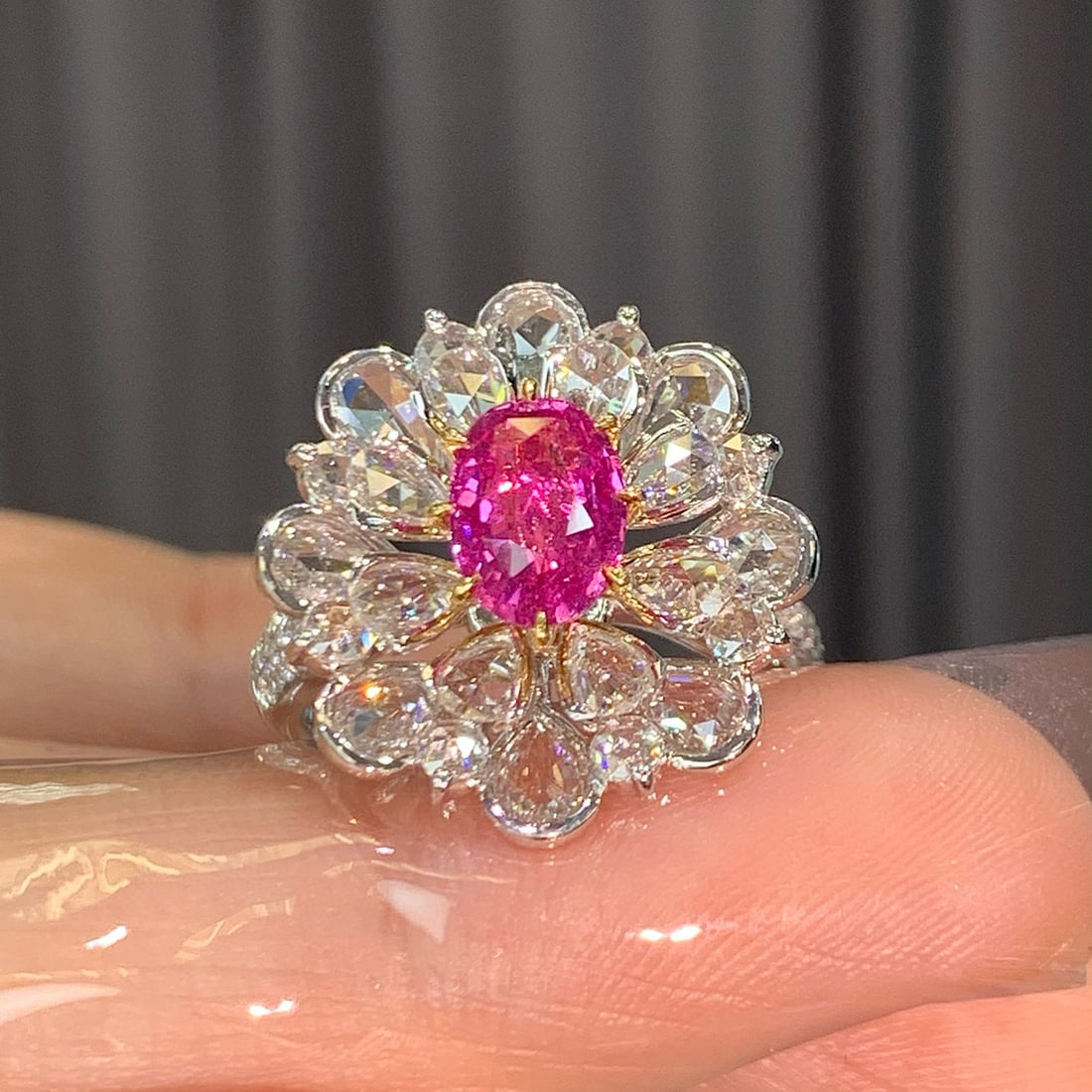 14k Gold 3.91 Ctw Natural Padparadscha Sapphire & Diamond Ring - 2