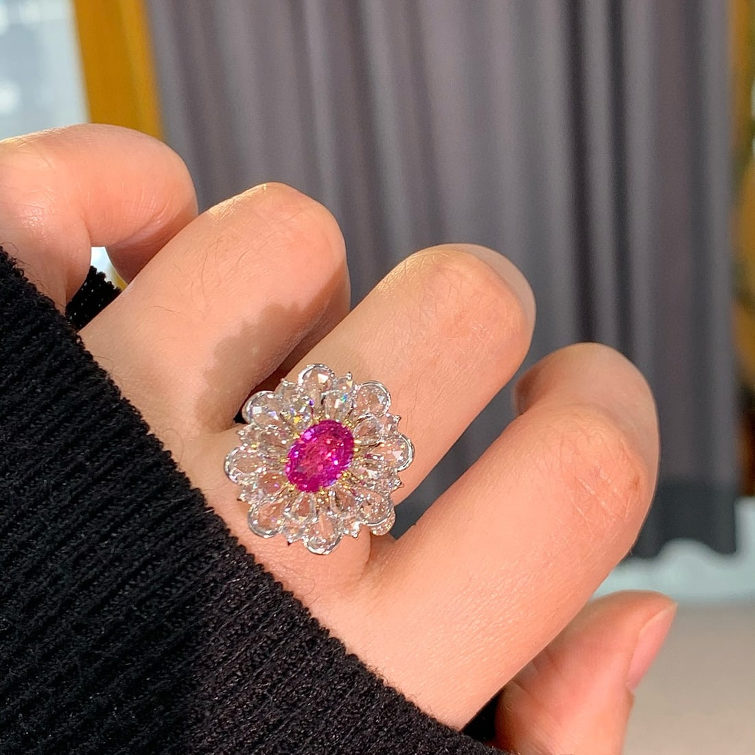 14k Gold 3.91 Ctw Natural Padparadscha Sapphire & Diamond Ring - 6