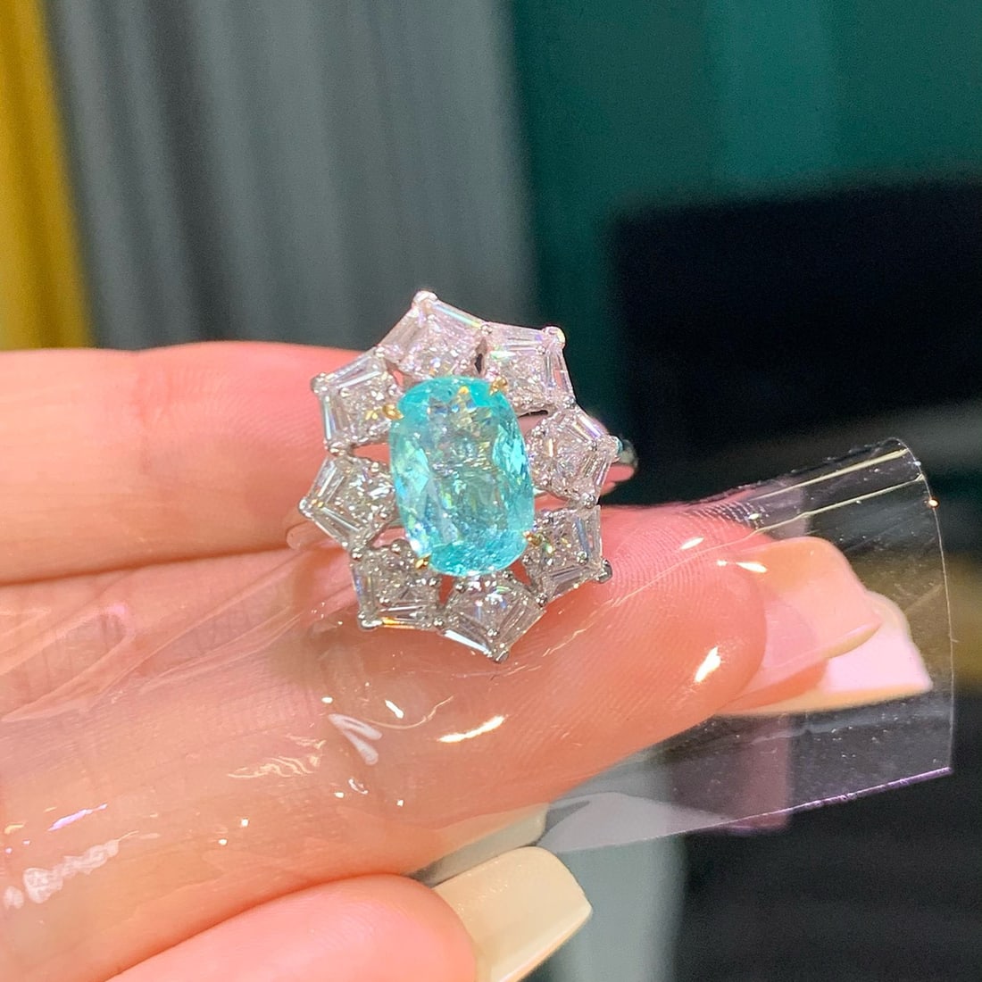 14k Gold 4.13 Ctw Natural Paraiba Tourmaline & Diamond Ring/pendant( Without Chain ) - 2