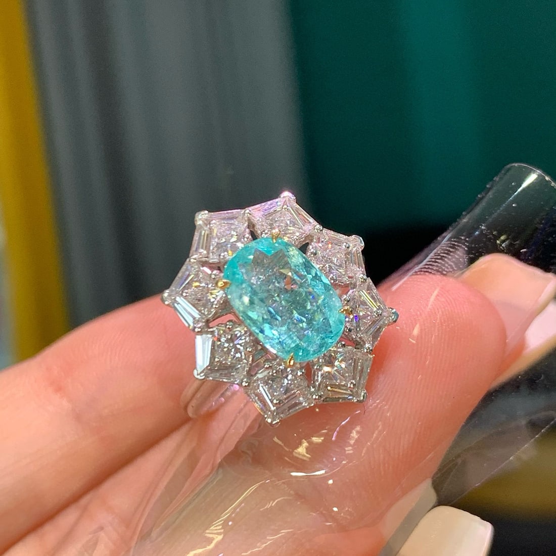 14k Gold 4.13 Ctw Natural Paraiba Tourmaline & Diamond Ring/pendant( Without Chain ) - 3