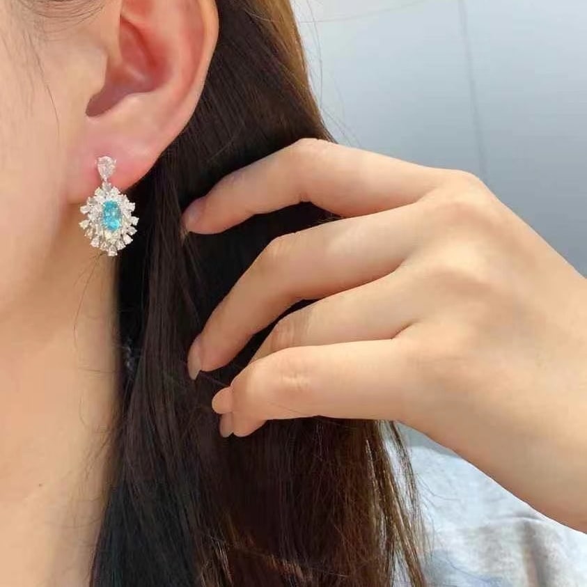 14k Gold 3.12 Ctw Natural Paraiba Tourmaline & Diamond Earrings - 3