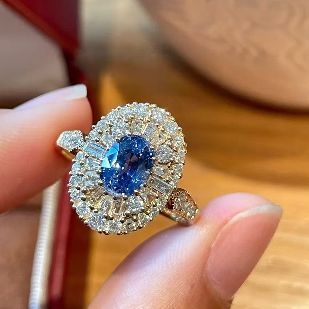 14k Gold 1.02 Ct Natural Sapphire & Diamond Ring - 8