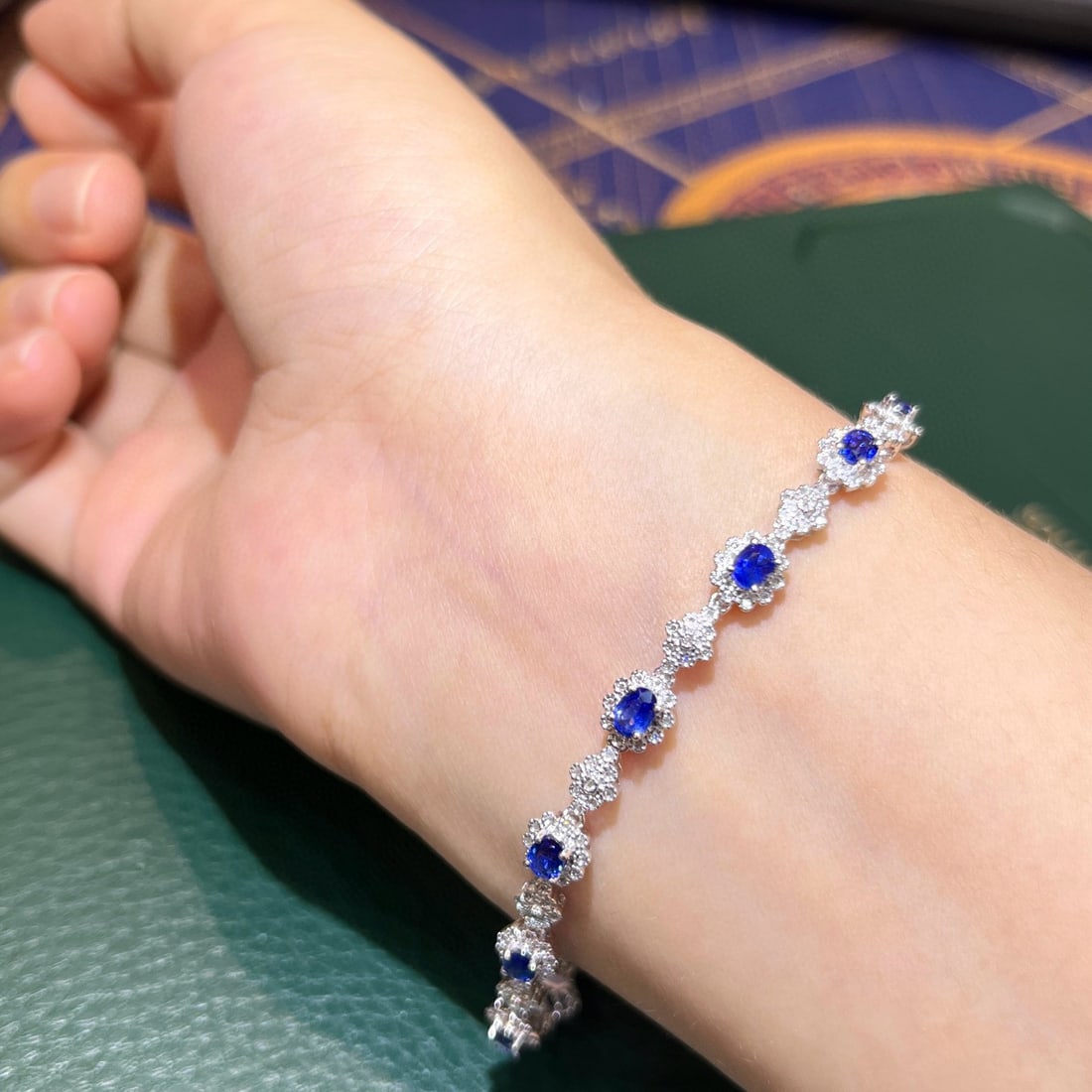 14k Gold 3.21 Ctw Natural Sapphire & Diamond Bracelet - 2