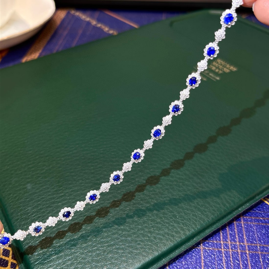 14k Gold 3.21 Ctw Natural Sapphire & Diamond Bracelet - 4