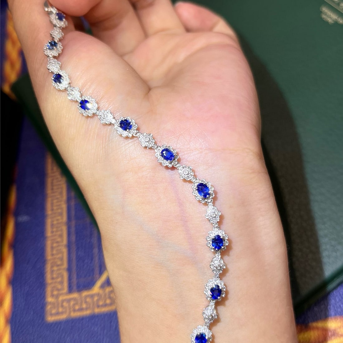 14k Gold 3.21 Ctw Natural Sapphire & Diamond Bracelet - 7