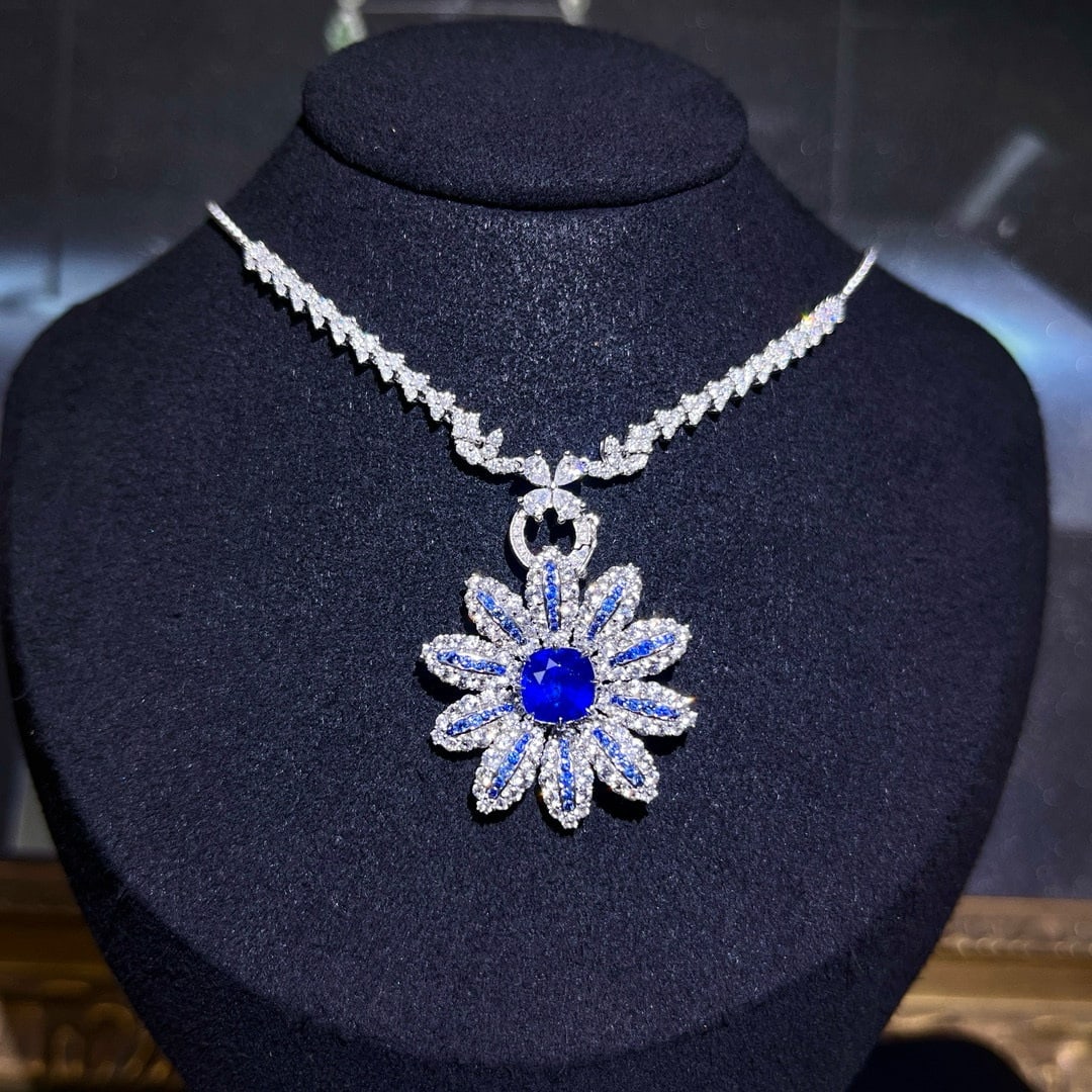 14k Gold 2.03 Ct Natural Sapphire & Sapphire & Sapphire Pendant( Without Chain ) - 3