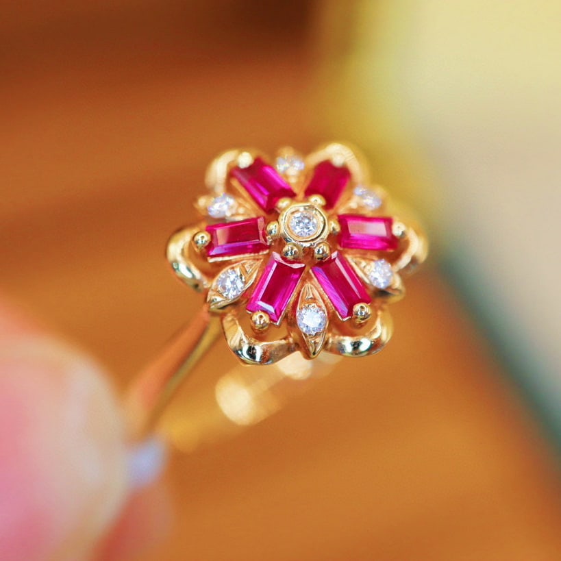 14k Gold 0.30 Ctw Natural Ruby & Diamond Ring - 3