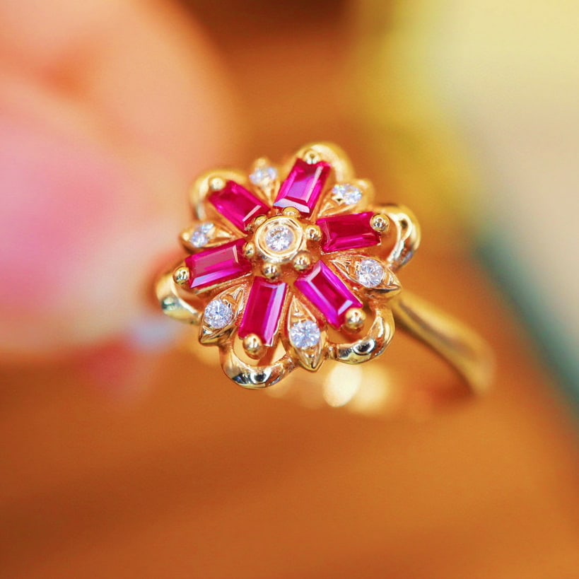 14k Gold 0.30 Ctw Natural Ruby & Diamond Ring - 4
