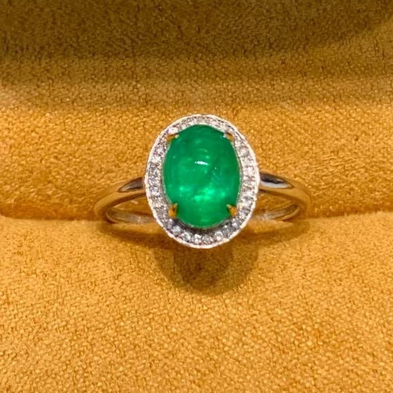 14k Gold 2 Ct Natural Emerald & Diamond Ring - 4