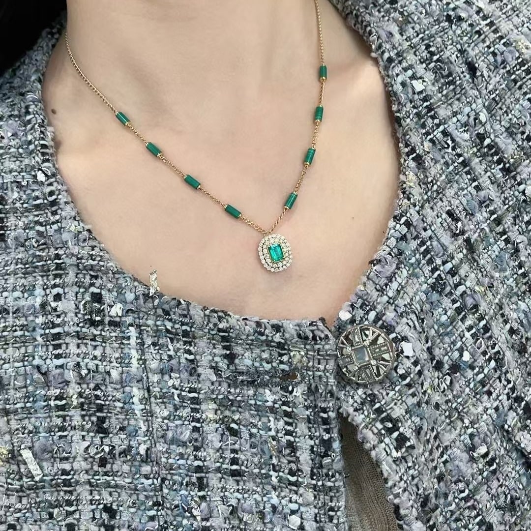 14k Gold 1 Ct Natural Emerald & Diamond Necklace - 6