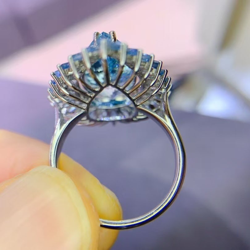 14k Gold 9.31 Ctw Natural Aquamarine & Aquamarine Ring - 4