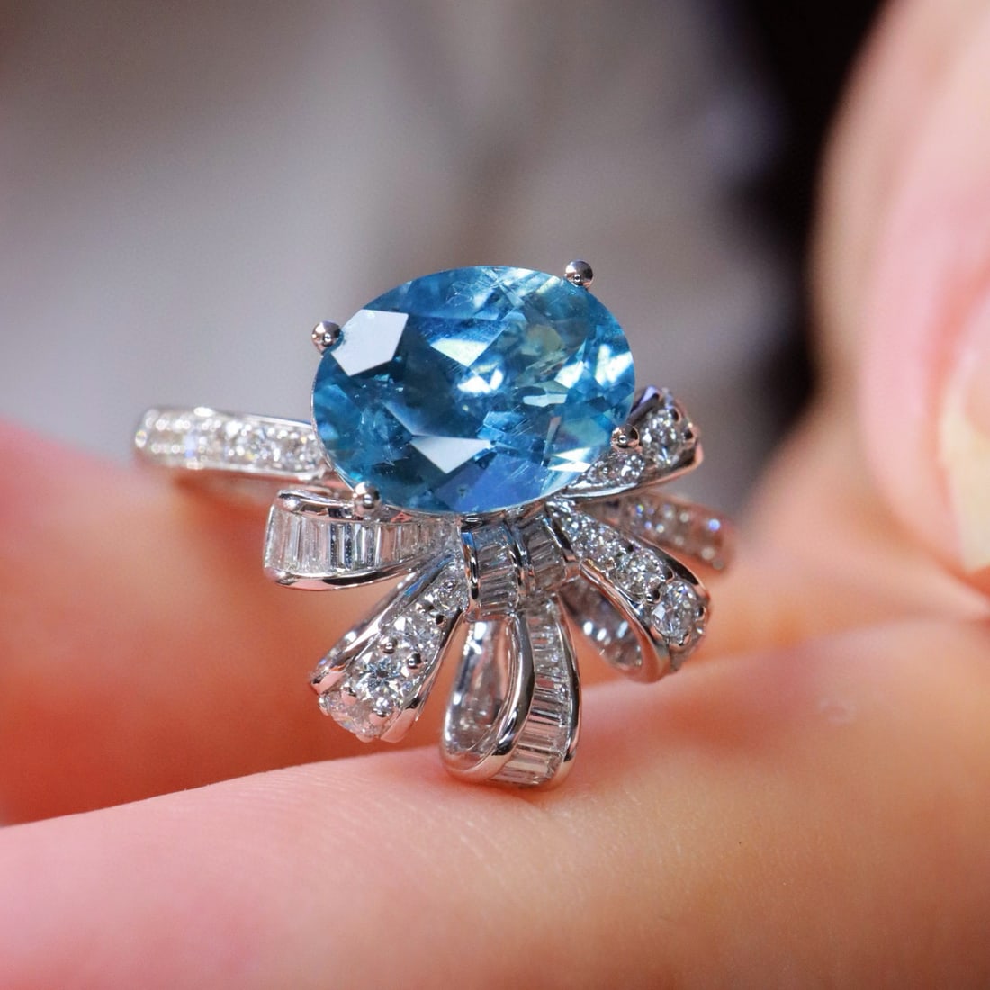 14k Gold 1.93 Ctw Natural Aquamarine & Diamond Ring - 4