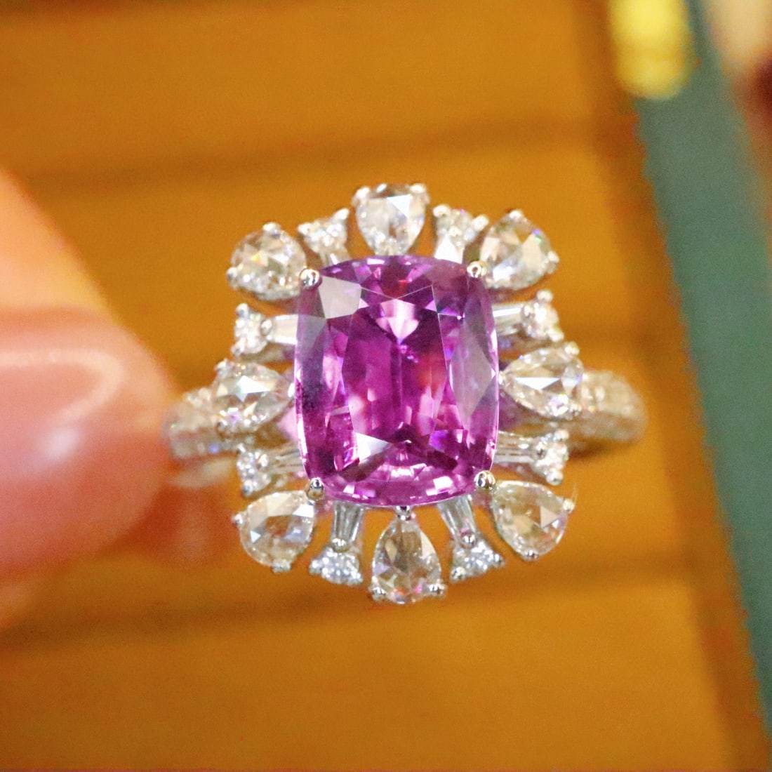 14k Gold 2.60 Ctw Natural Sapphire & Diamond Ring: Ref:230986421 // gold content:14k gold // ring size:7. 25us // // main gemstone:sapphire // shape:cushion // carat weight:2. 06ct // color:purple // treatment:natural // // adjacent gemstone 2 :