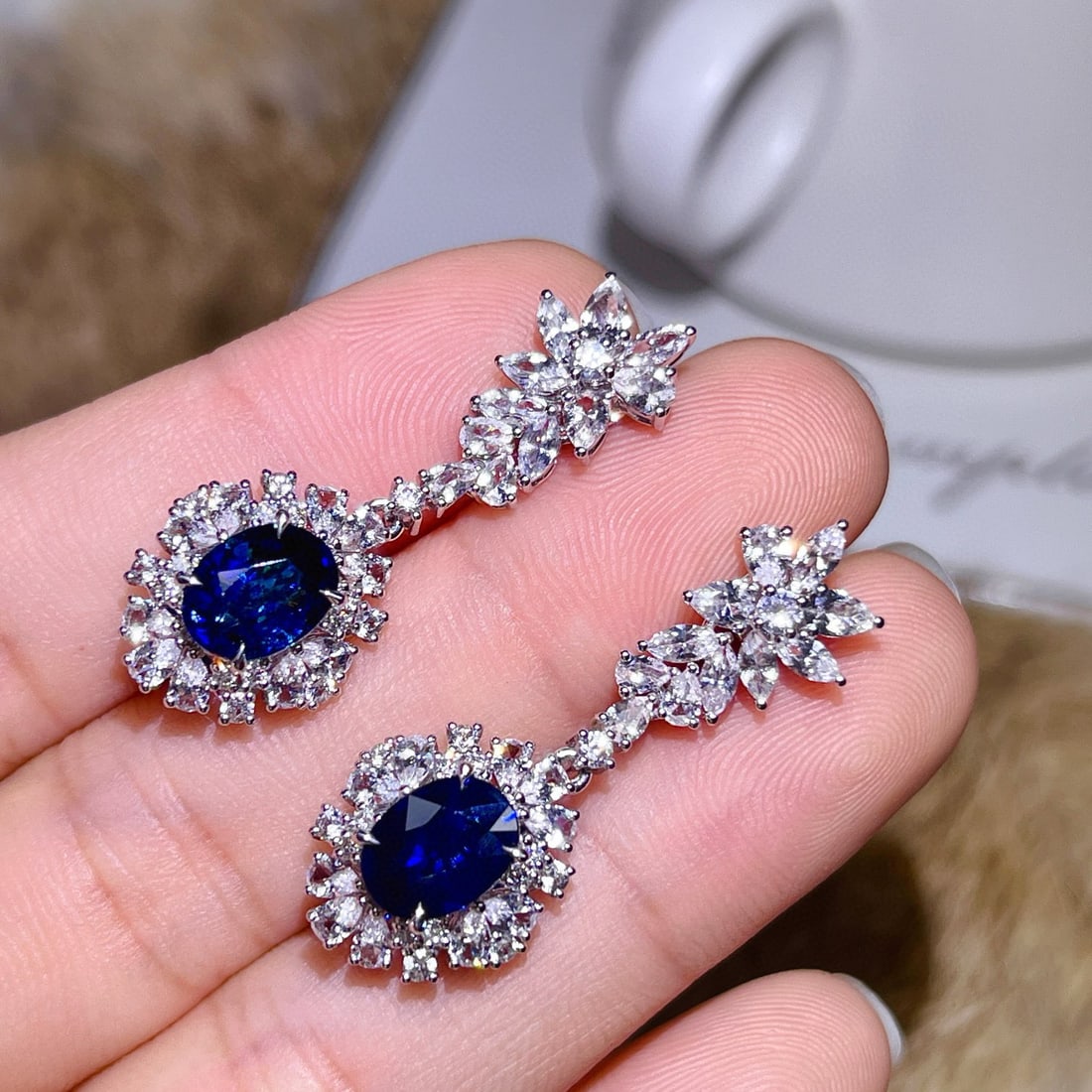 14k Gold 7.00 Ctw Natural Sapphire & Sapphire Earrings - 2