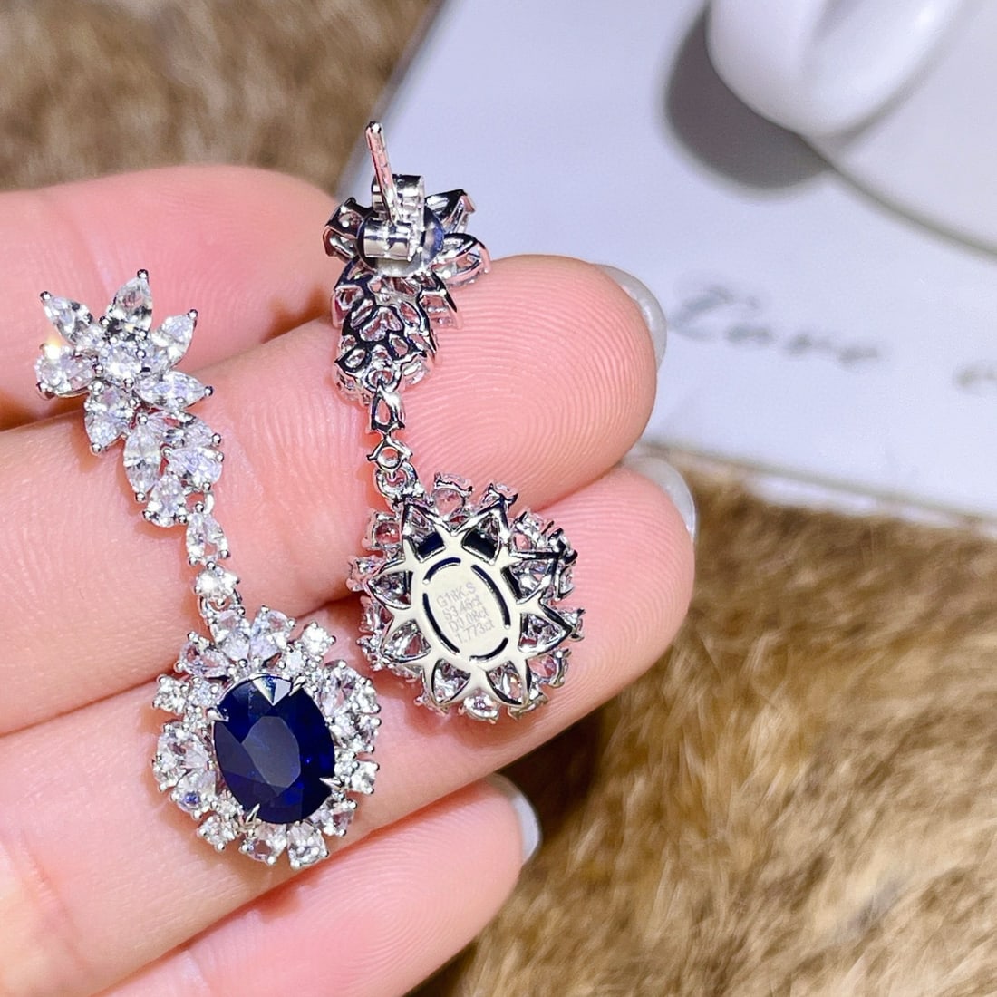 14k Gold 7.00 Ctw Natural Sapphire & Sapphire Earrings - 3