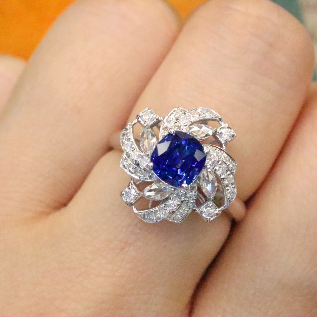 14k Gold 1.55 Ctw Natural Sapphire & Diamond Ring - 5