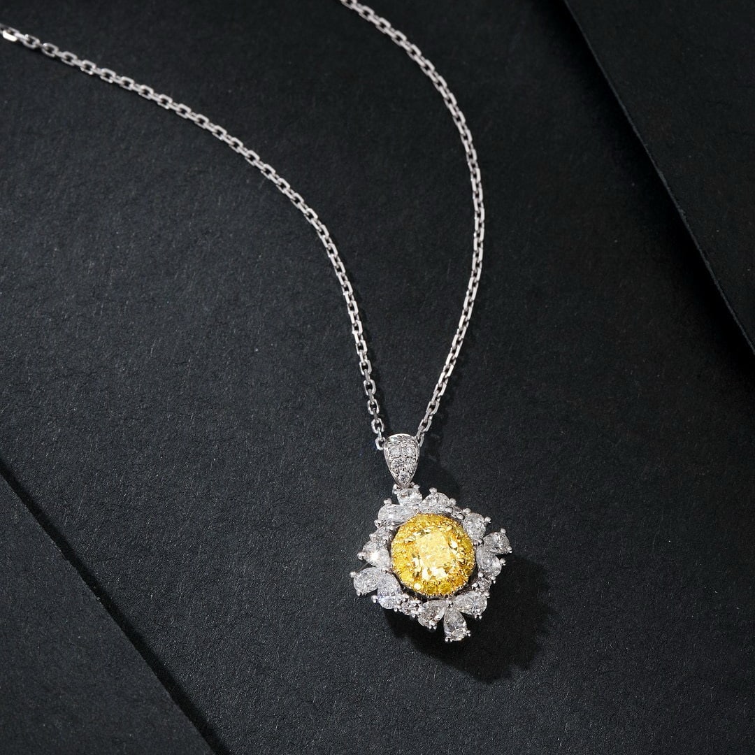 14k Gold 0.97 Ctw Natural Yellow Diamond & Diamond Pendant( Without Chain ): Ref:230986430 // gold content:14k gold // main gemstone:yellow diamond // shape:cushion // carat weight:0. 39ct // color:yellow // treatment:natural // // adjacent gemstone 2 : diamond //