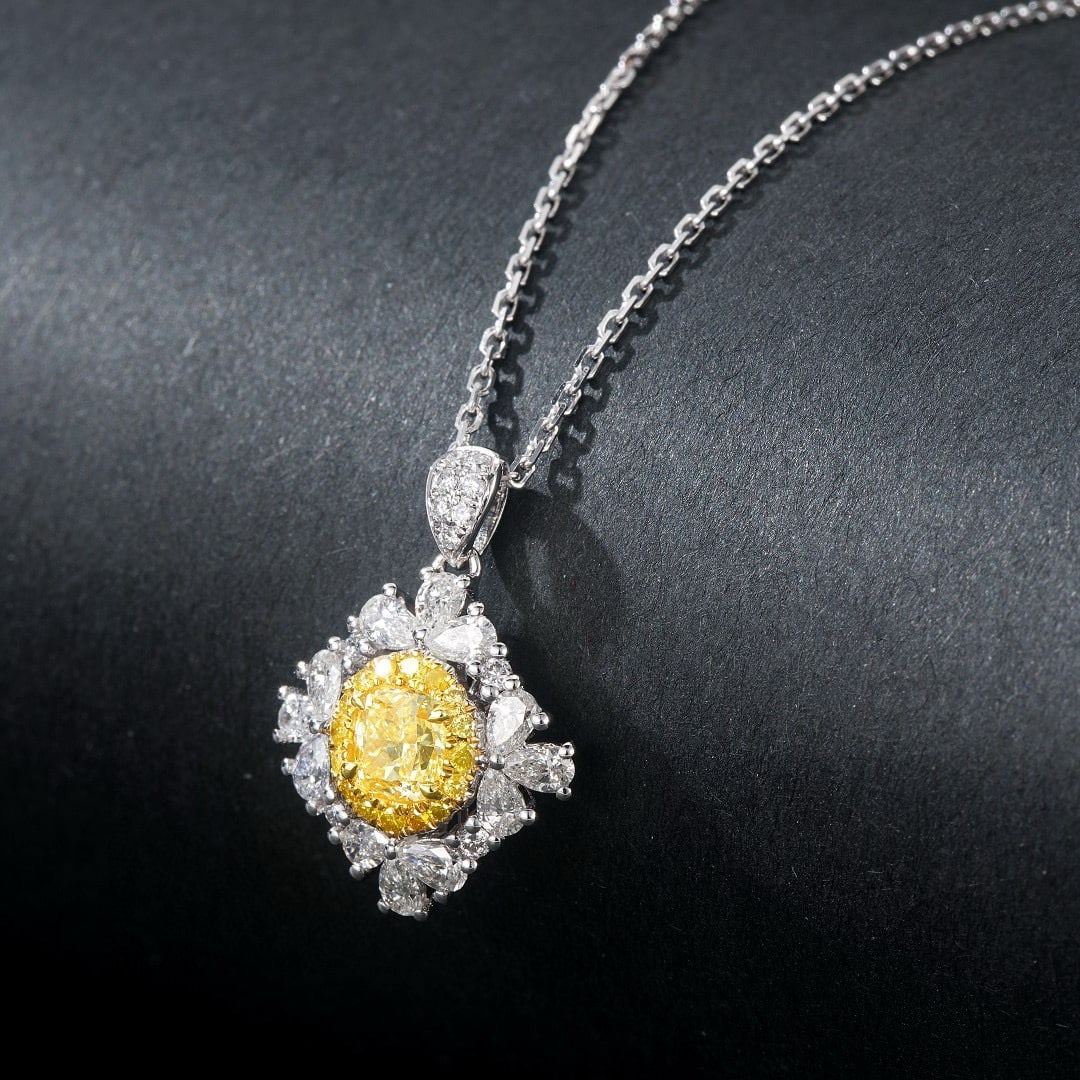 14k Gold 0.97 Ctw Natural Yellow Diamond & Diamond Pendant( Without Chain ) - 2