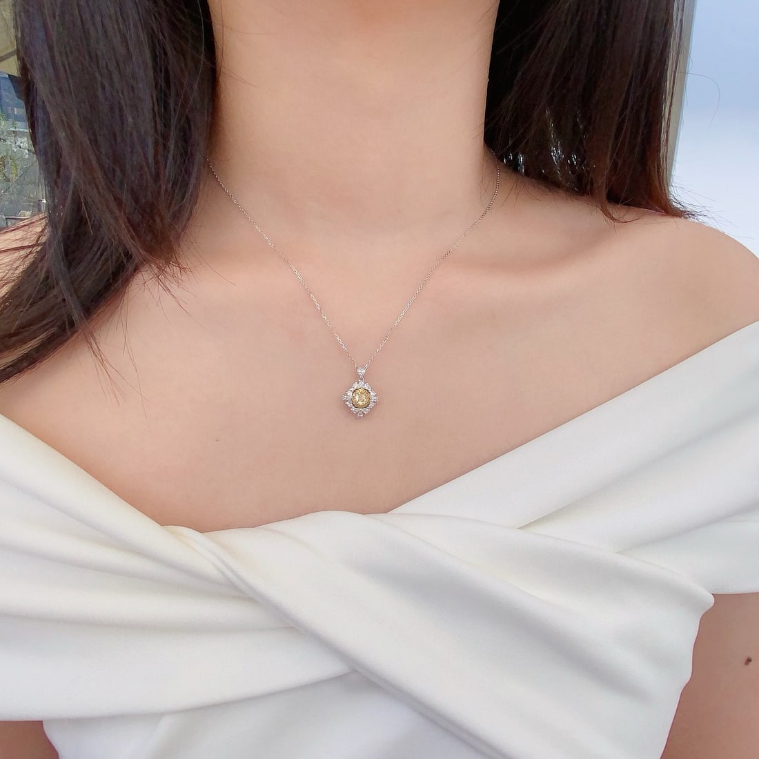 14k Gold 0.97 Ctw Natural Yellow Diamond & Diamond Pendant( Without Chain ) - 3