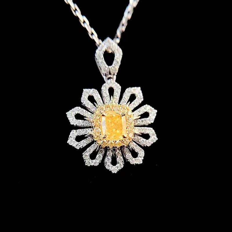 14k Gold 0.80 Ctw Natural Yellow Diamond & Diamond Pendant( Without Chain ): Ref:230986432 // gold content:14k gold // main gemstone:yellow diamond // shape:cushion // carat weight:0. 40ct // color:yellow // treatment:natural // // adjacent gemstone 2 : diamond // shape:round