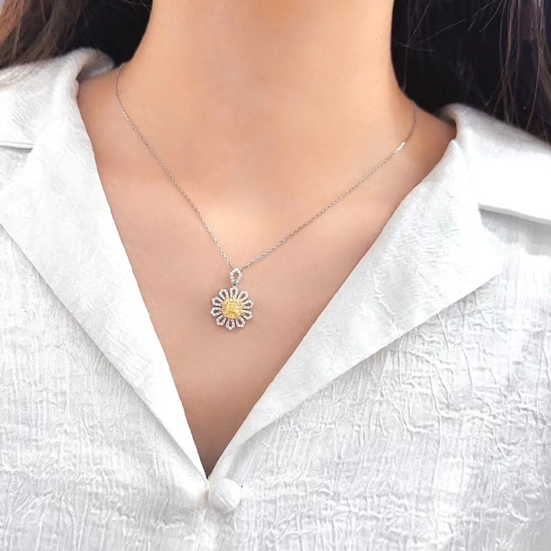 14k Gold 0.80 Ctw Natural Yellow Diamond & Diamond Pendant( Without Chain ) - 3