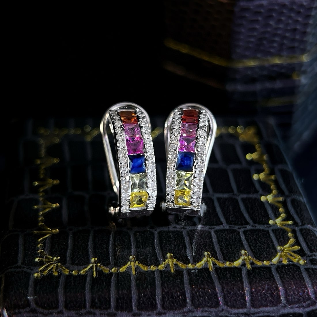 14k Gold 1.68 Ctw Natural Sapphire & Diamond Earrings - 5