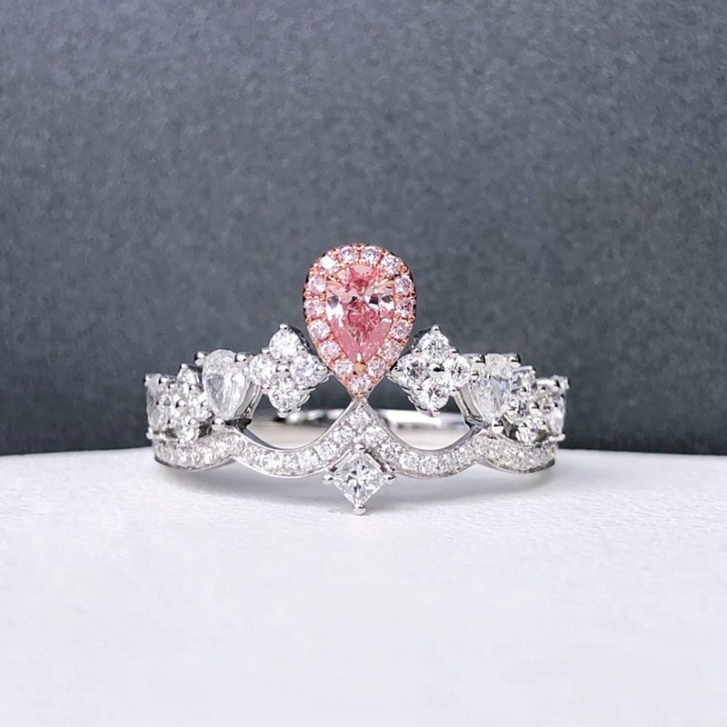 14k Gold 0.68 Ctw Natural Argyle Pink Diamond & Diamond Ring: Ref:230986440 // gold content:14k gold // ring size:7. 25us // // main gemstone:argyle pink diamond // shape:pear // carat weight:0. 14ct // clarity grade:si // color:pink // treatment:natural // // a