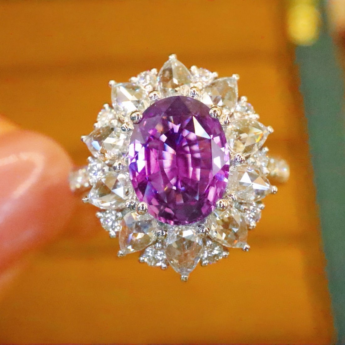14k Gold 2.96 Ctw Natural Sapphire & Diamond Ring: Ref:230986445 // gold content:14k gold // ring size:7. 25us // // main gemstone:sapphire // shape:oval // carat weight:2. 05ct // color:purple // treatment:natural // // adjacent gemstone 2 : diamond 