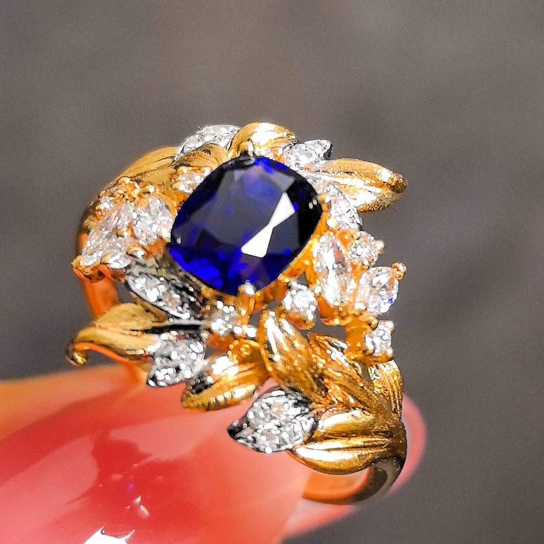 14k Gold 1.75 Ctw Natural Sapphire & Diamond Ring - 3