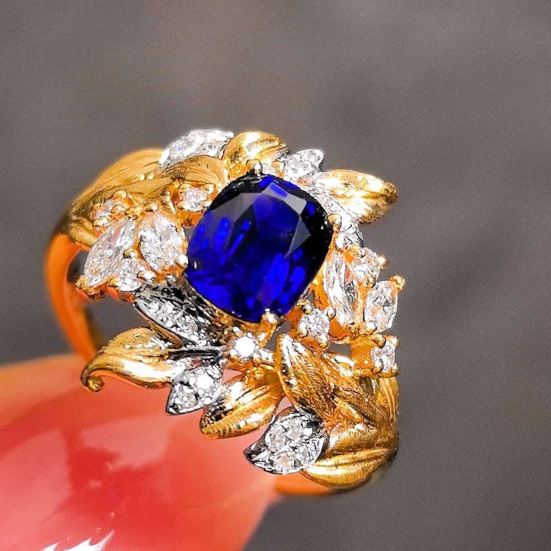 14k Gold 1.75 Ctw Natural Sapphire & Diamond Ring - 4