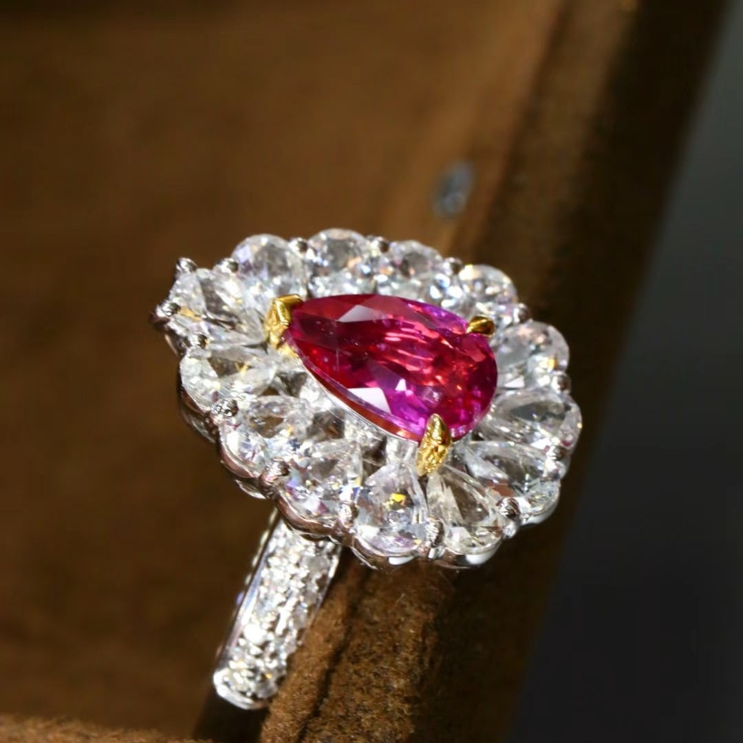 14k Gold 1.10 Ctw Natural Padparadscha Sapphire & Diamond Ring - 2