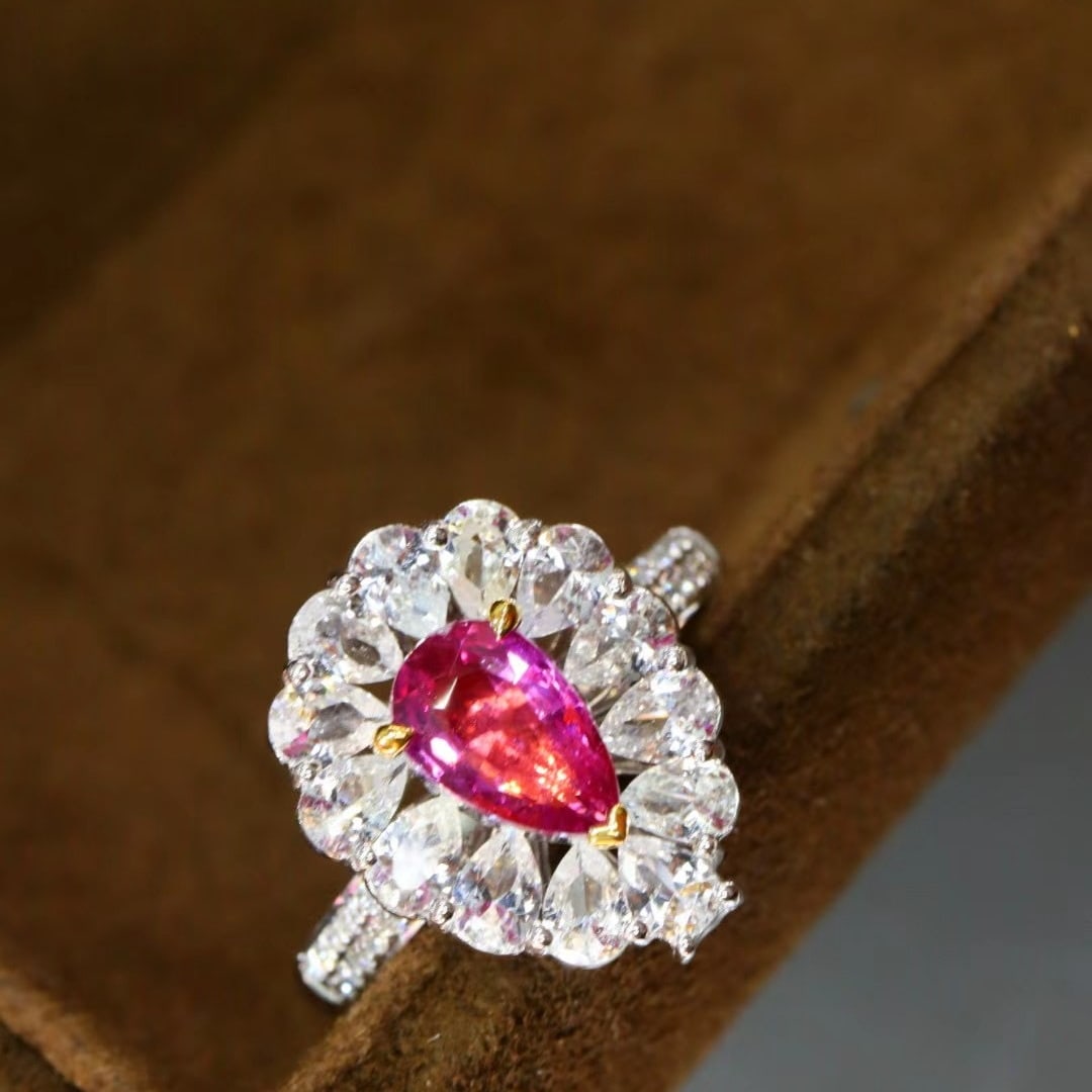 14k Gold 1.10 Ctw Natural Padparadscha Sapphire & Diamond Ring - 3