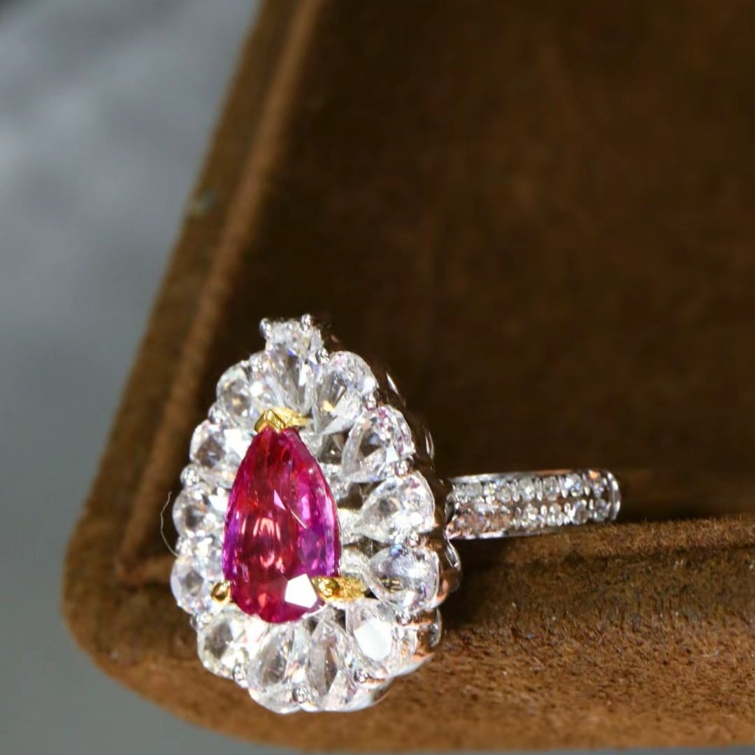 14k Gold 1.10 Ctw Natural Padparadscha Sapphire & Diamond Ring - 4