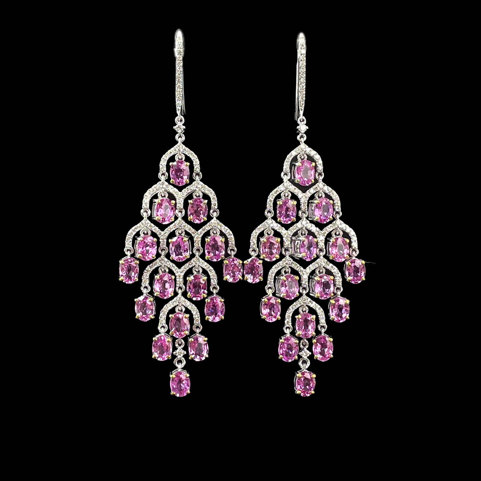 14k Gold 8.83 Ctw Natural Padparadscha Sapphire & Diamond Earrings - 2