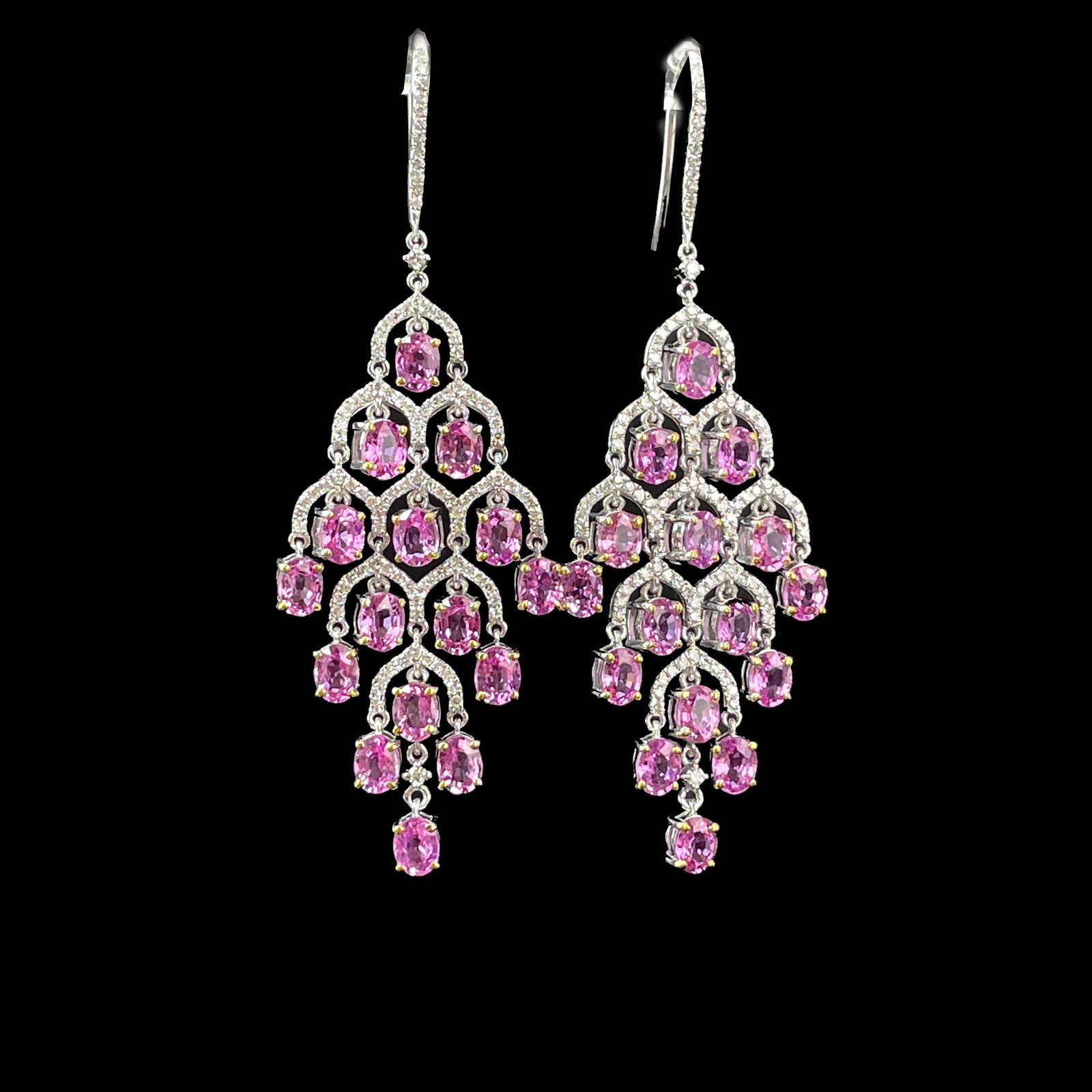 14k Gold 8.83 Ctw Natural Padparadscha Sapphire & Diamond Earrings - 3