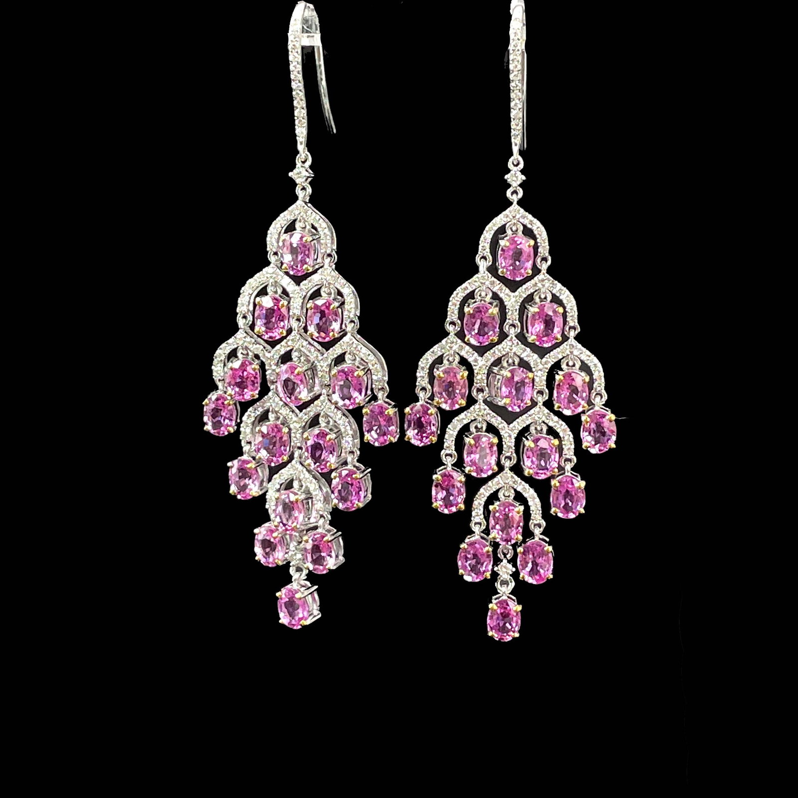 14k Gold 8.83 Ctw Natural Padparadscha Sapphire & Diamond Earrings - 4