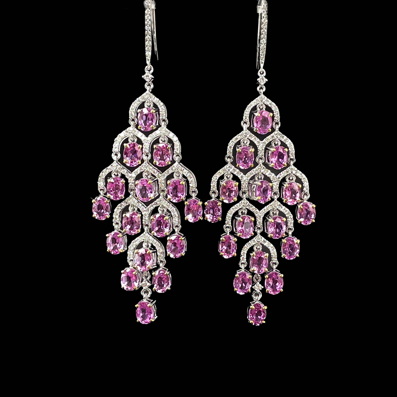 14k Gold 8.83 Ctw Natural Padparadscha Sapphire & Diamond Earrings - 5