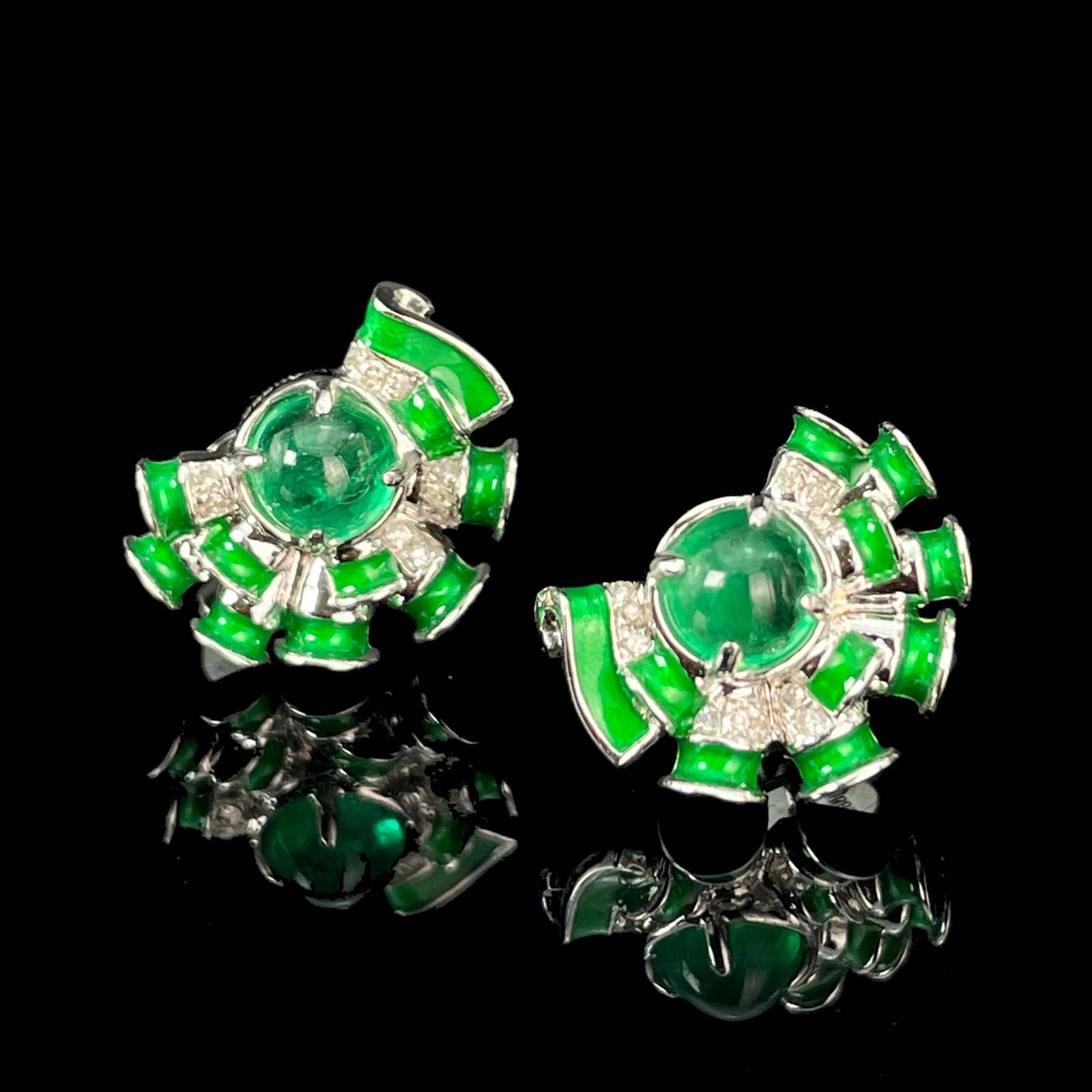 14k Gold 0.64 Ct Natural Emerald & Diamond Earrings - 2