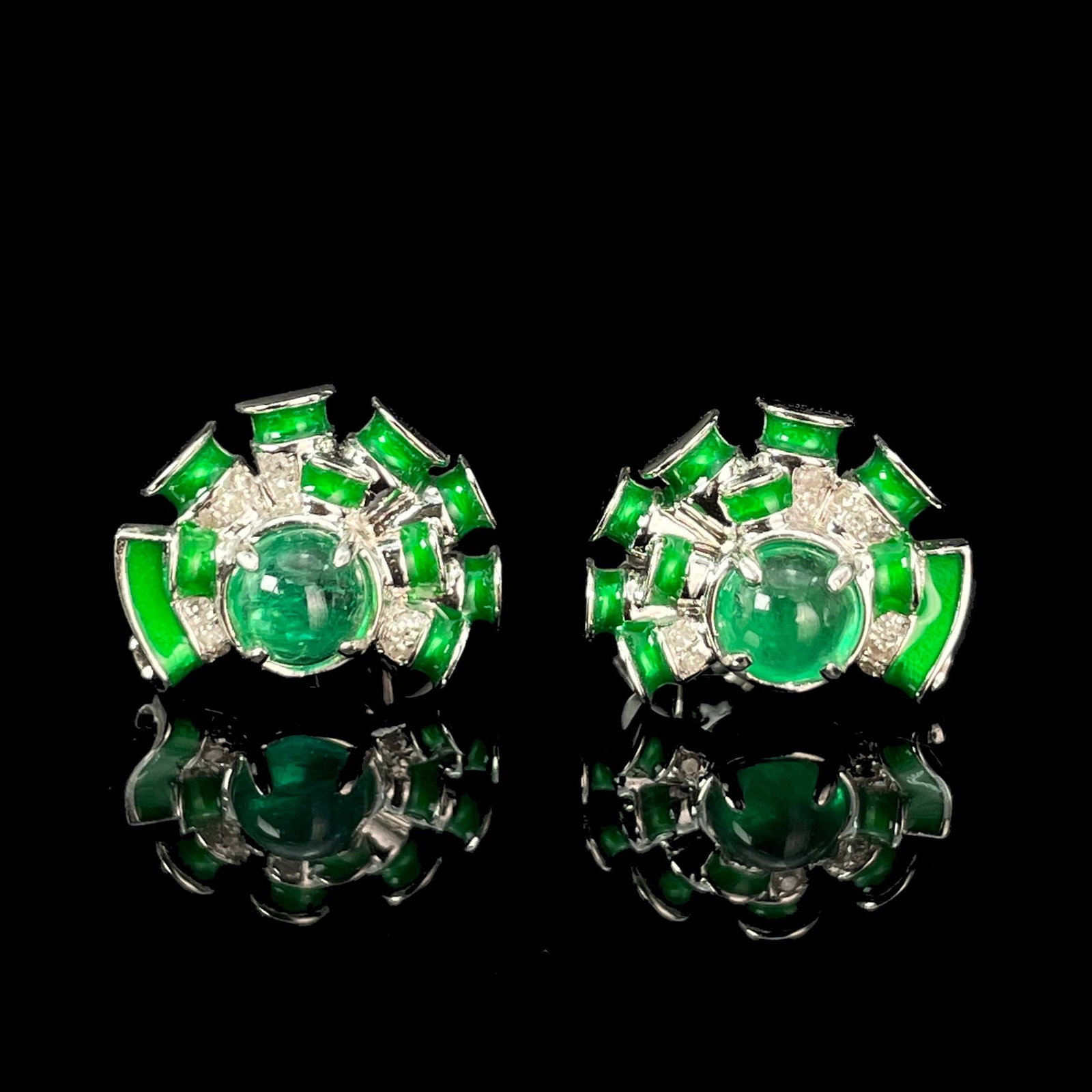 14k Gold 0.64 Ct Natural Emerald & Diamond Earrings - 3
