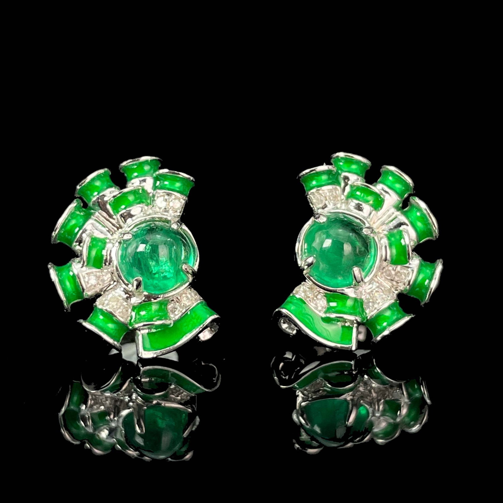 14k Gold 0.64 Ct Natural Emerald & Diamond Earrings - 5