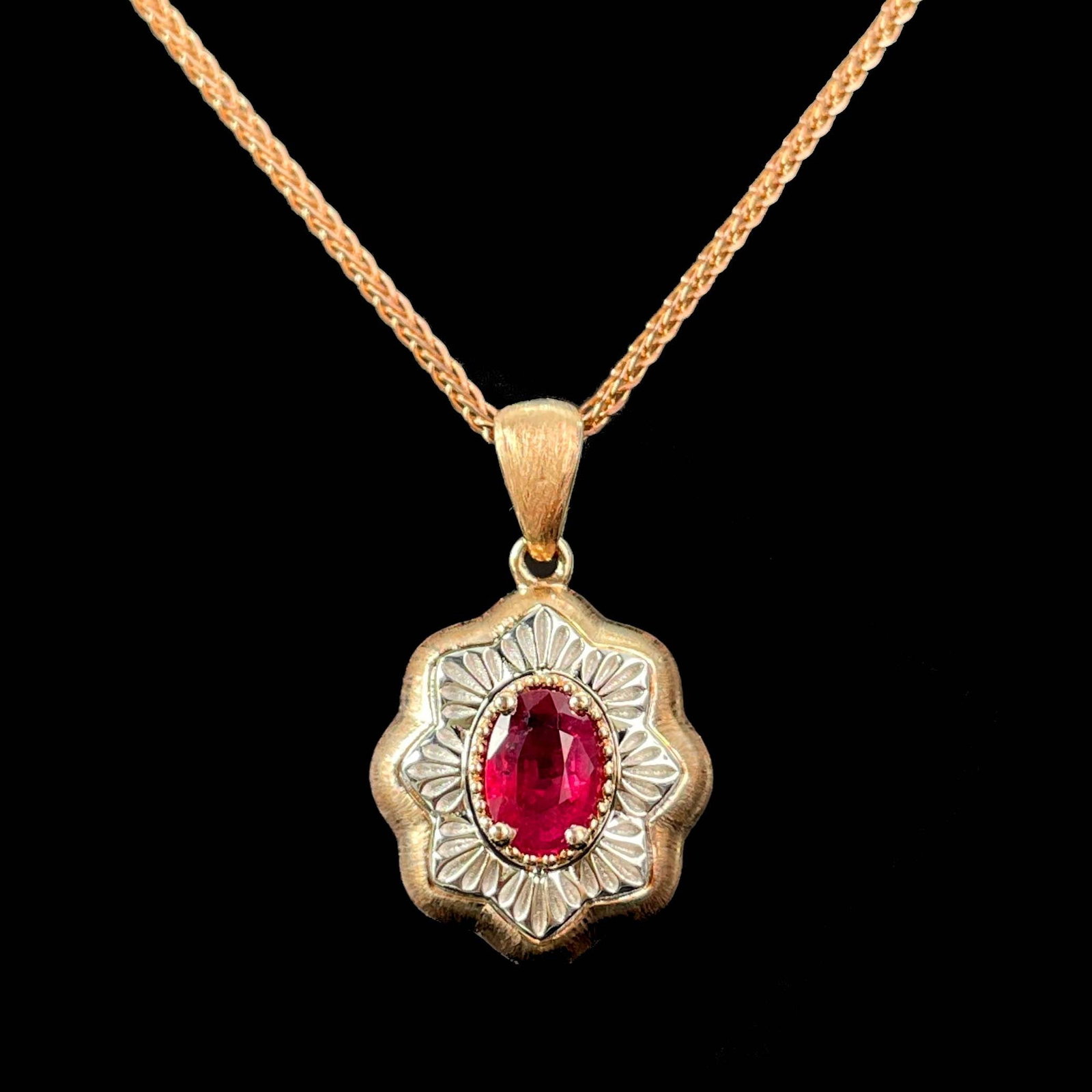14k Gold 0.5 Ct Natural Ruby & Diamond Pendant( Without Chain ): Ref:230987017 // gold content:14k gold // main gemstone:ruby // shape:oval // carat weight:0. 5ct // color:red // treatment:natural // cut grade:g // // adjacent gemstone 2 : diamond // shape:round
